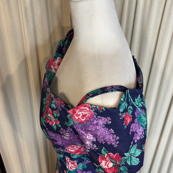 VINTAGE- COLD SHOULDER PURPLE ROSE & FLORAL DRESS WITH TULLE SIZE XS TO S - Picture 9 of 12